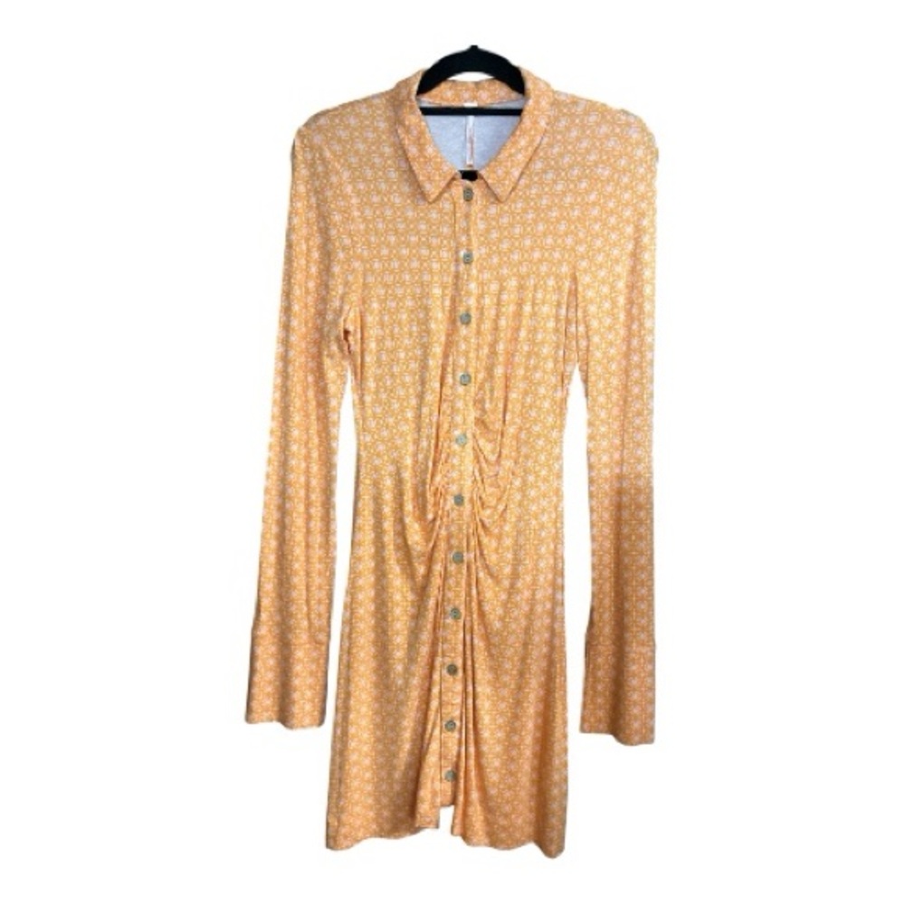 Free People Orange Shayla Long Sleeve Bell Shirt Dress - Picture 2 of 9